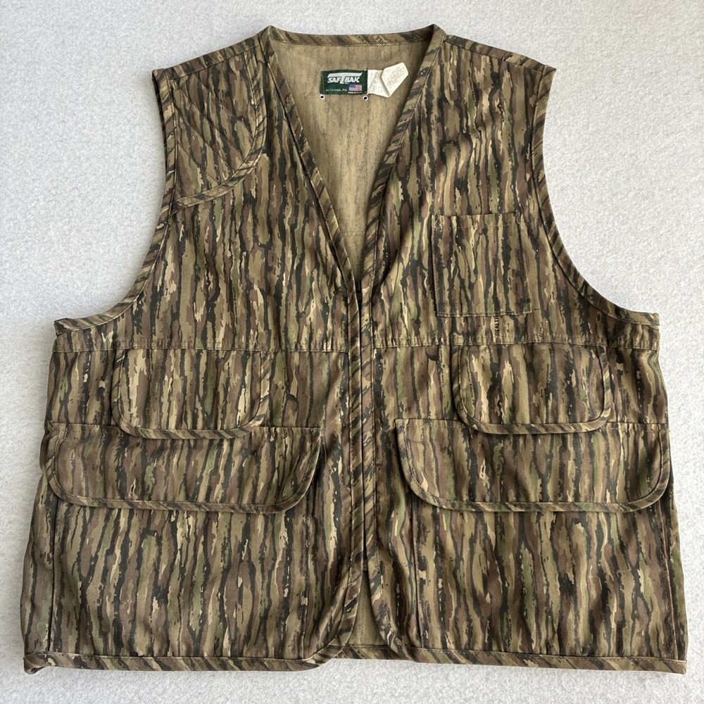 Vintage SafTbak Realtree Tree Bark Camo Hunting Vest XL Pockets Utility